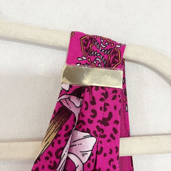 White House Black Market Pink Mixed Print Matte Jersey Maxi Dress V-Neck LARGE - Picture 3 of 7